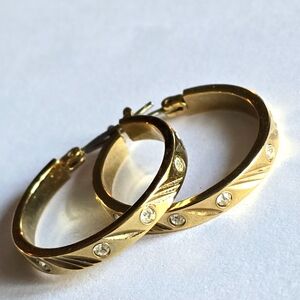 Hoop earrings gold tone hoops clear rhinestones